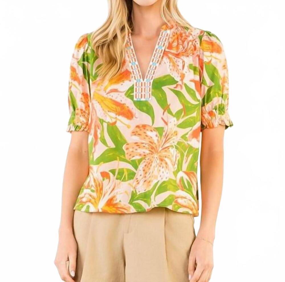 NEW THML hibiscus floral blouse in green
